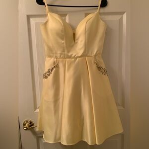 Yellow A-Line Dress with Crystal Embellishments